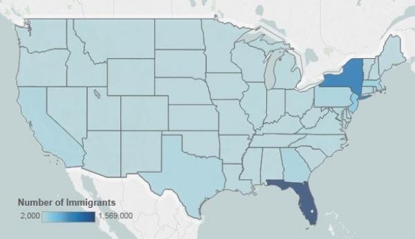 Caribbean Immigrants in the United States chart map