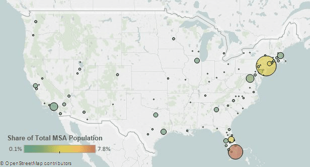 South American Immigrants in the United States map