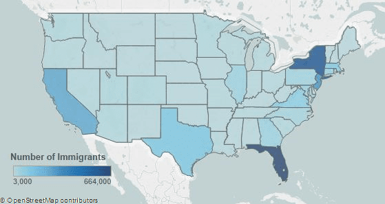 South American Immigrants in the United States map